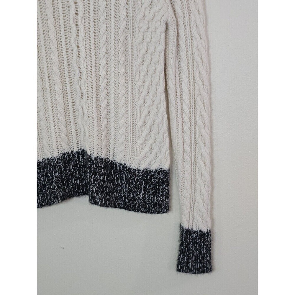 AQUA Cashmere Black Cream Colorblock Cable Knit Turtleneck Sweater Medium - Picture 4 of 10